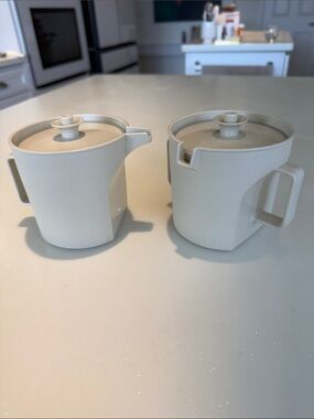 Vintage Tupperware Cream Ivory Sugar and Creamer Set with Lids